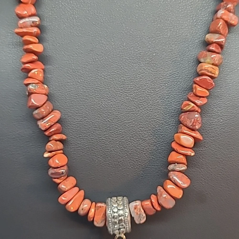 Vintage Red Jasper Heart‎ Chip Necklace Woman Heart Pendant Earthy Boho
